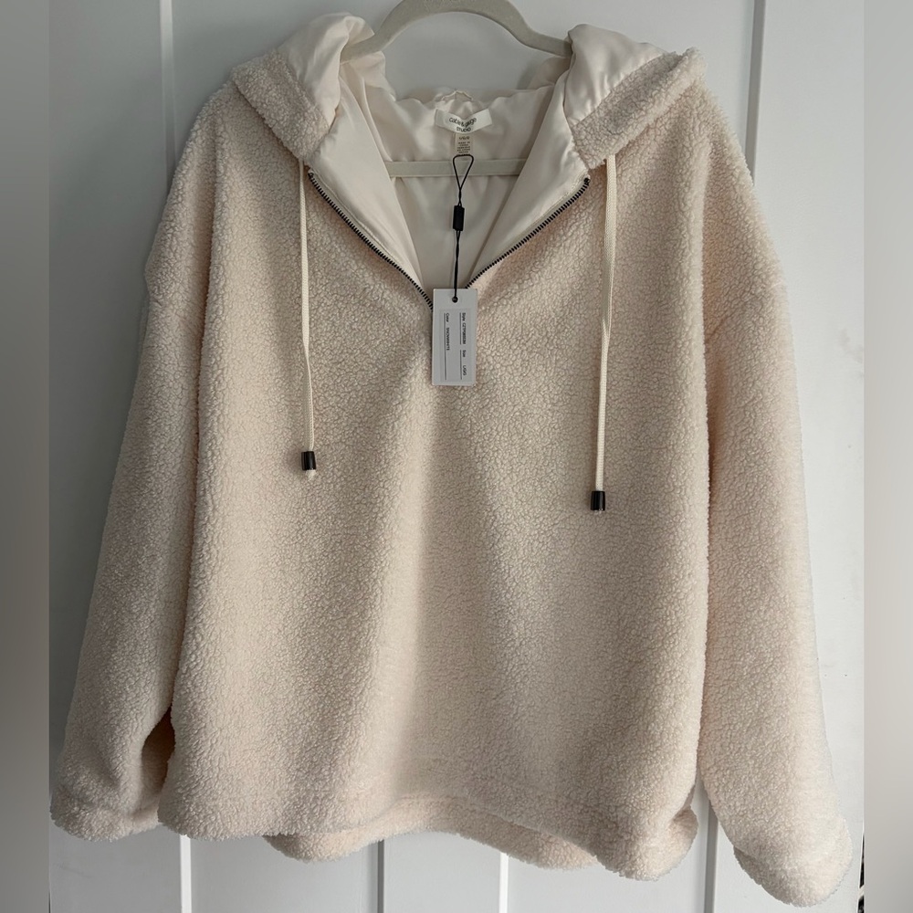 Cable & Gauge Studio Cream Sherpa Fleece Hoodie
